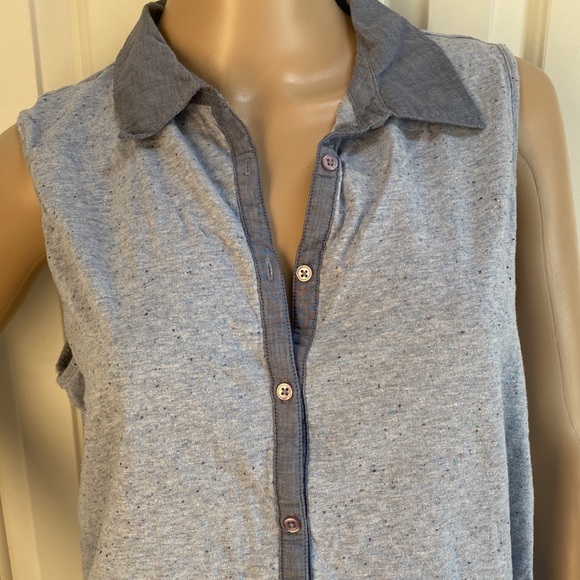 Loft Womens L Button Front Tank With Collar. Microdots. Sleeveless Blouse. - Picture 4 of 11